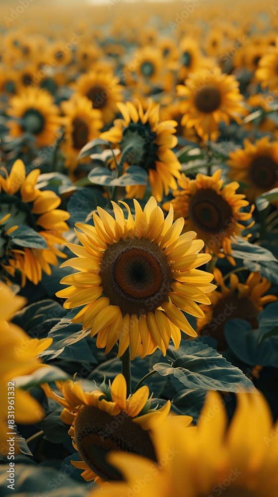 Fototapeta premium Soft Sunlight Portrait: Field Sunflower Bouquet Photography