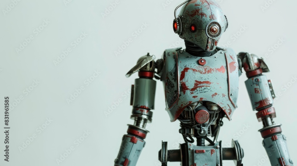 Fototapeta premium Vintage Cyborg Toy Alone on White Background