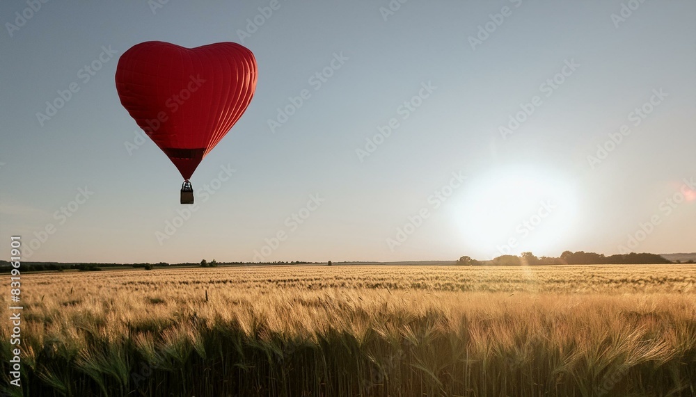 Fototapeta premium A heart-shaped balloon, soaring high in the clear, azure sky, kissed by the warmth of the sun.