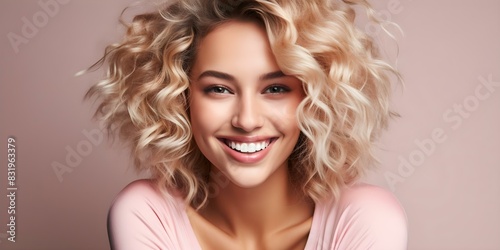 Perfectly Styled Blonde Curls: A Reflection of Beauty and Self-Care. Concept Blonde Curls, Self-Care, Beauty Tips, Hair Styling, Confidence Boost photo