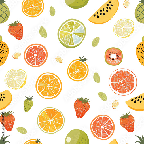 Seamless Pastel Fruits Pattern Design on white or transparent background.