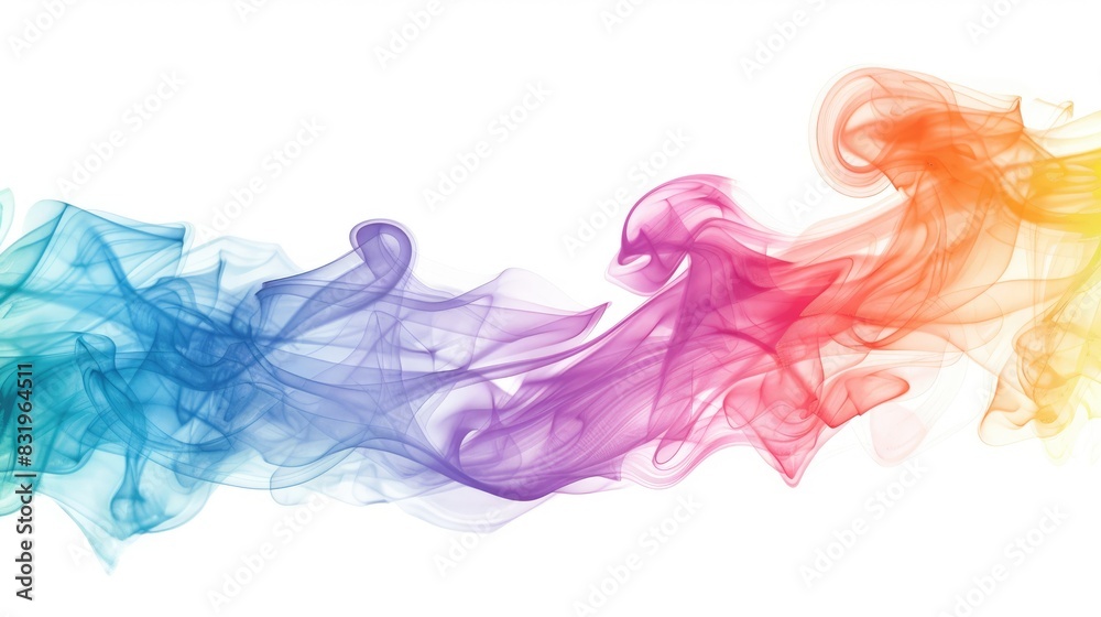 Fototapeta premium Abstract vibrant smoke in rainbow hues swirling on a white backdrop