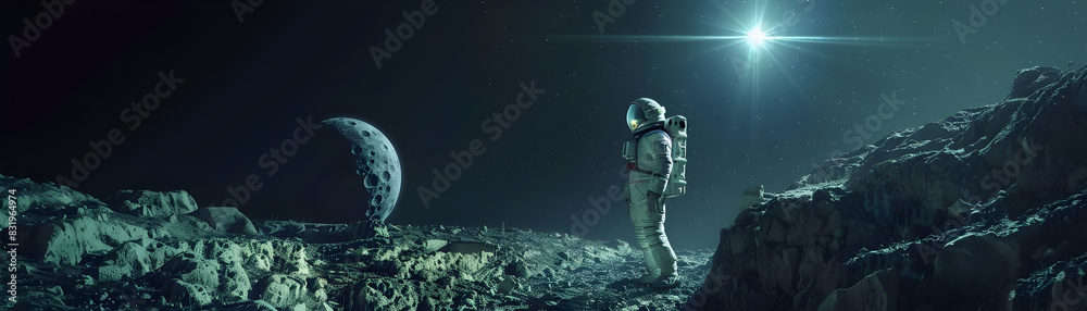 Fototapeta premium Space Tourists Exploring Ancient Alien Ruins on Distant Asteroid Uncover Mysteries of the Universe