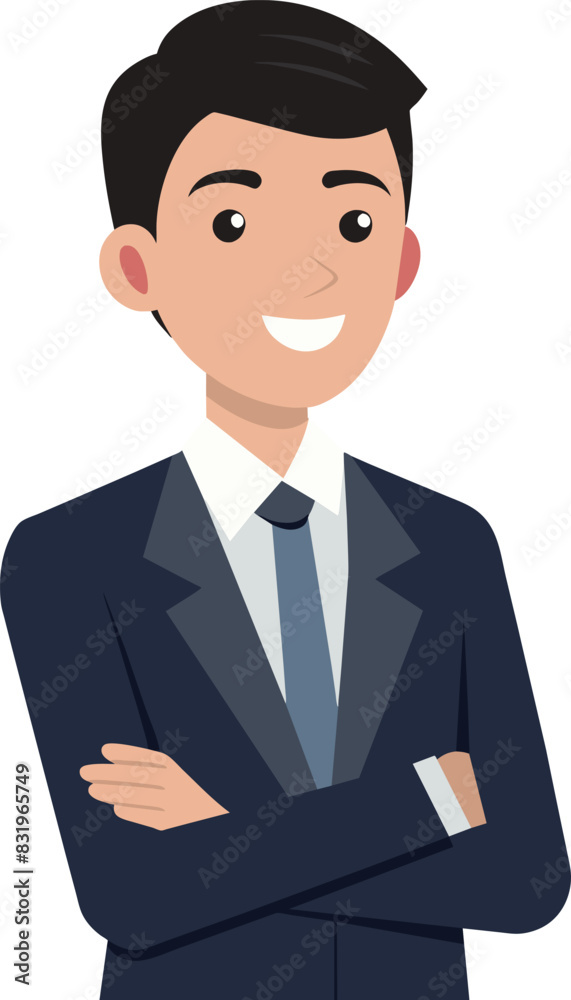 Businessman in Dark Gray Suit with Smiling Face and Crossed Arms Businessman in Dark Gray Suit with Smiling Face and Crossed Arms