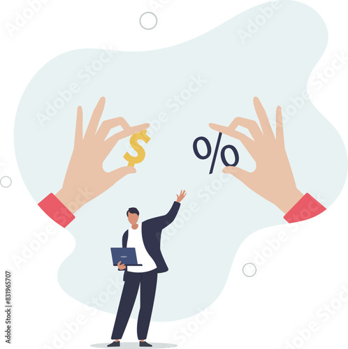 Investment profit earnings, interest rate or dividends percentage, offer discount or sale, income tax or make money .flat vector illustration.