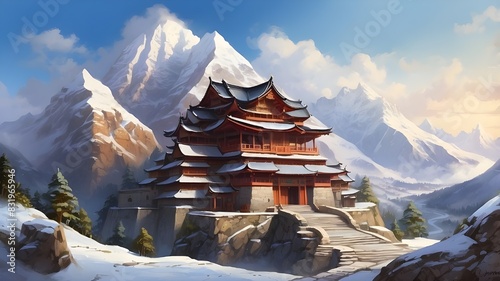 a mountainside temple and home photo