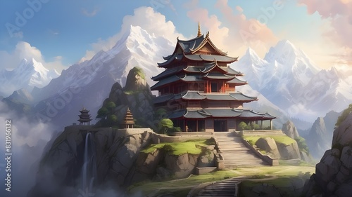 a mountainside temple and home