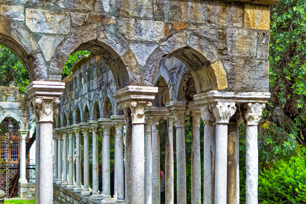 Remains of public medieval garden near Columbus house in Genoa, Italy.