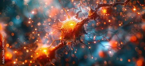 Closeup illustration of neurons with synapses glowing  depicting neural communication and connectivity content focusing on brain function and neurological processes  with a soft  detailed background