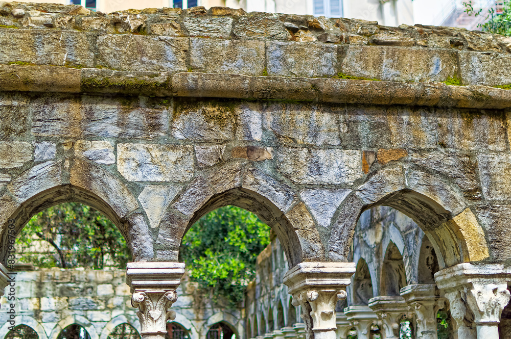 Remains of public medieval garden near Columbus house in Genoa, Italy.
