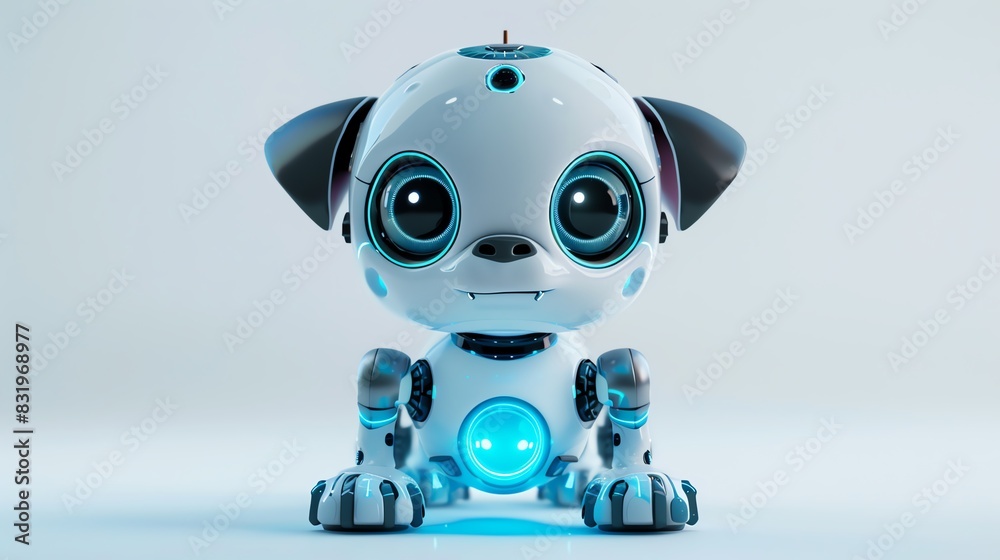 A robot dog or other animal pet toy with a surprised expression, a combination of 3D digital illustration and matte painting A robot dog or other animal pet toy with a surprised expression, a combination of 3D digital illustration and matte painting
