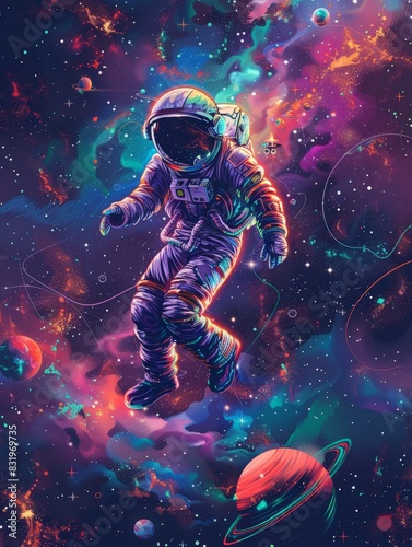 Astronauts Drifting Through Retro-Futuristic Cosmos  © lan