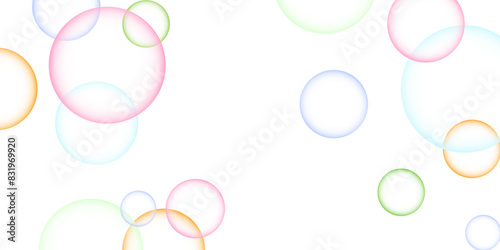 Colorful bubbles.Abstract, Colorful transparent pink, blue and soap bubbles floating in the air.Design soap bubbles on a white background. Vector illustration. Shiny balls.Soap bubbles randomly design