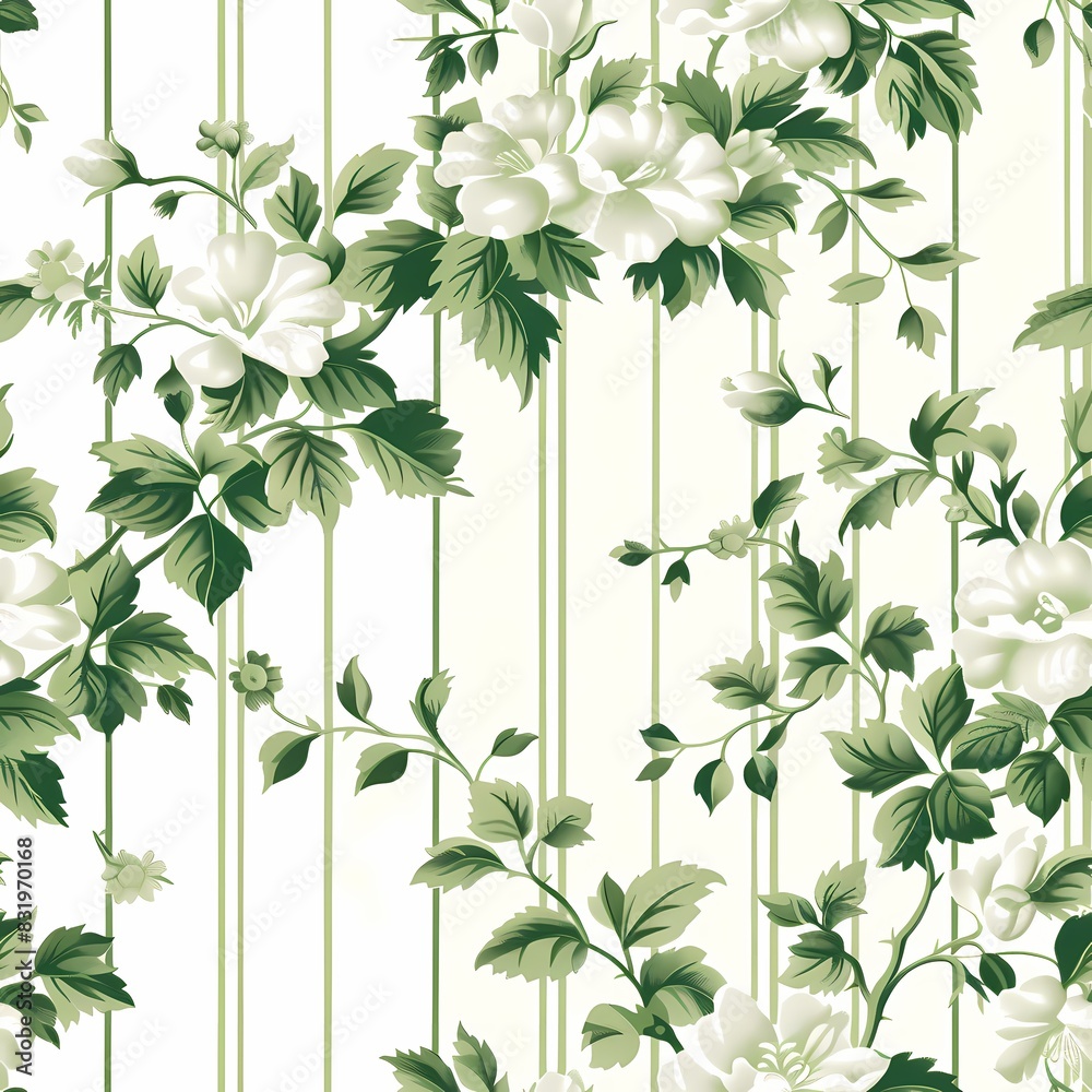 Pattern of stripes and flowers in the style of wallpaper and upholstery fabrics in the 19th century. Repeatable Pattern.