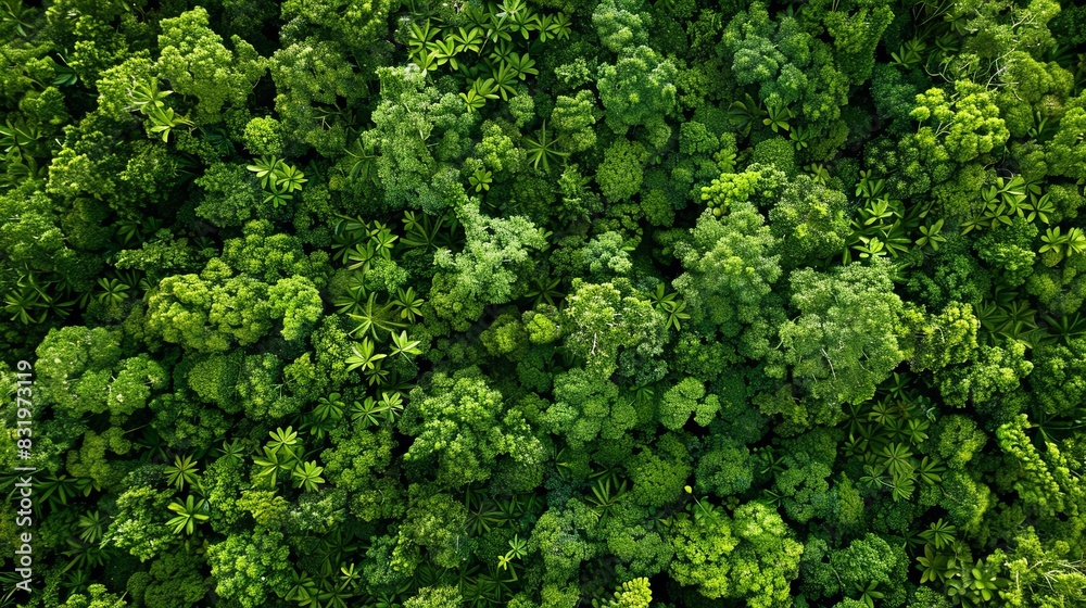 Aerial top view forest tree, Rainforest ecosystem and healthy environment concept and background, Texture of green tree forest view from above