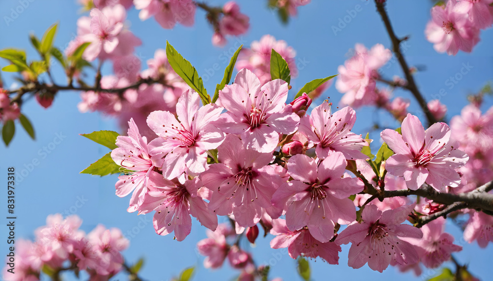 Fleurs de cerisier en floraison sous un ciel bleu Fleurs de cerisier en floraison sous un ciel bleu