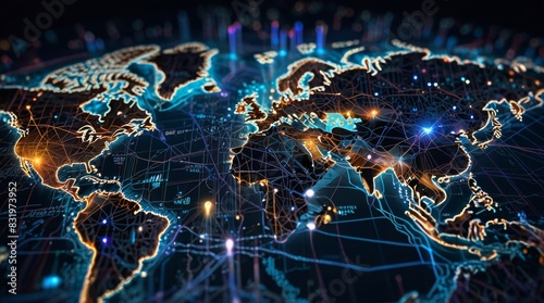 Global world network and telecommunications on earth .Internet connected communication technology.