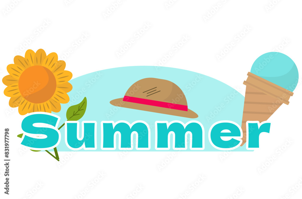 Fototapeta premium 夏 summerアイコン。夏休み、アイス、バカンス。ベクターイラスト