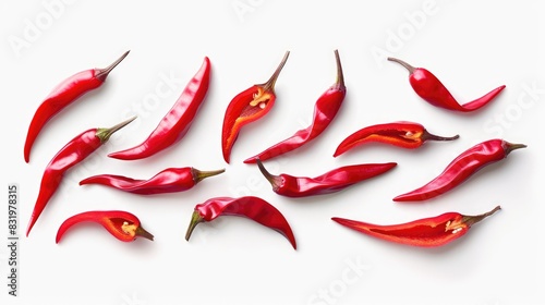 Fresh red chili slices on a white background
