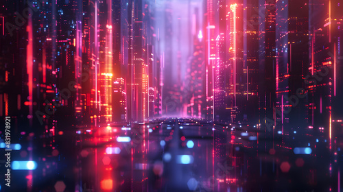 an abstract background with a neon  cyberpunk aesthetic. Use bright  electric colors and bold  angular shapes to create a sense of a futuristic  urban environment filled with energy and excit