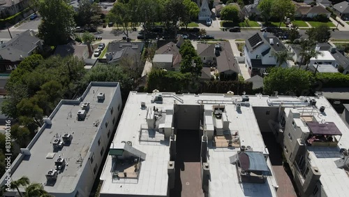 Aerial Overview of Apartment Building in  Los Angeles Neighborhood photo