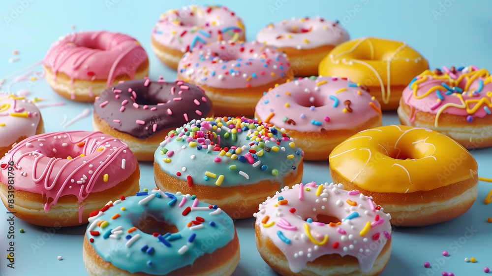 Modern Closeup of Arranged Colorful Donuts with Sprinkles Modern Closeup of Arranged Colorful Donuts with Sprinkles