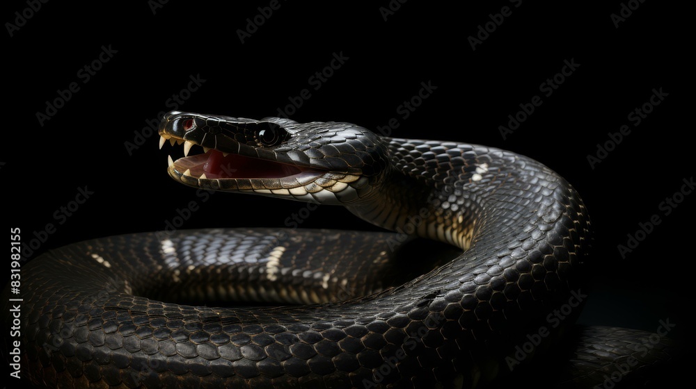 Striking illustration of a king cobra ready to strike with spread hood, showcasing majestic yet intimidating presence against a clean backdrop. Striking illustration of a king cobra ready to strike with spread hood, showcasing majestic yet intimidating presence against a clean backdrop.