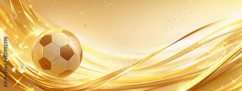 A soccer ball flies on a golden background, the concept of celebrating a soccer championship victory. Summer Olympic Games in France