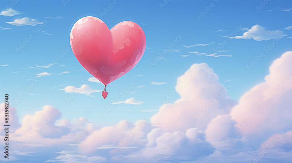 Fototapeta premium Romantic heartshaped balloon illustration against a dreamy sky backdrop, embodying love and happiness.