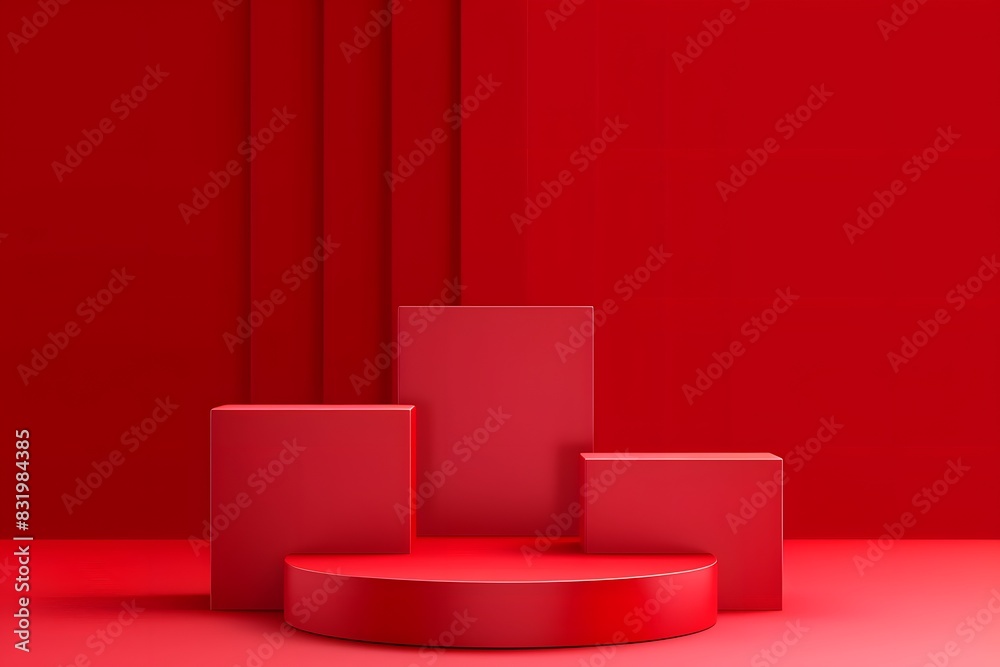 3d rendering red podium platform for product presentation on color background. minimalistic geometric composition, 3d rendering red podium platform for product presentation on color background. minimalistic geometric composition,