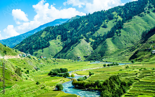 Landscape view of sinja river and terrace farmland in Karnali, Nepal photo