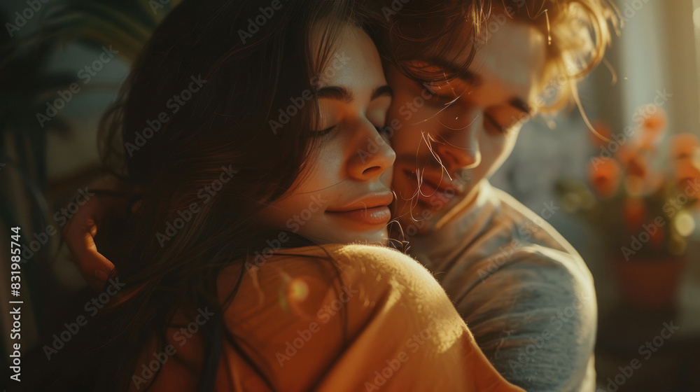 Young girl hugging to her boyfriend Young girl hugging to her boyfriend
