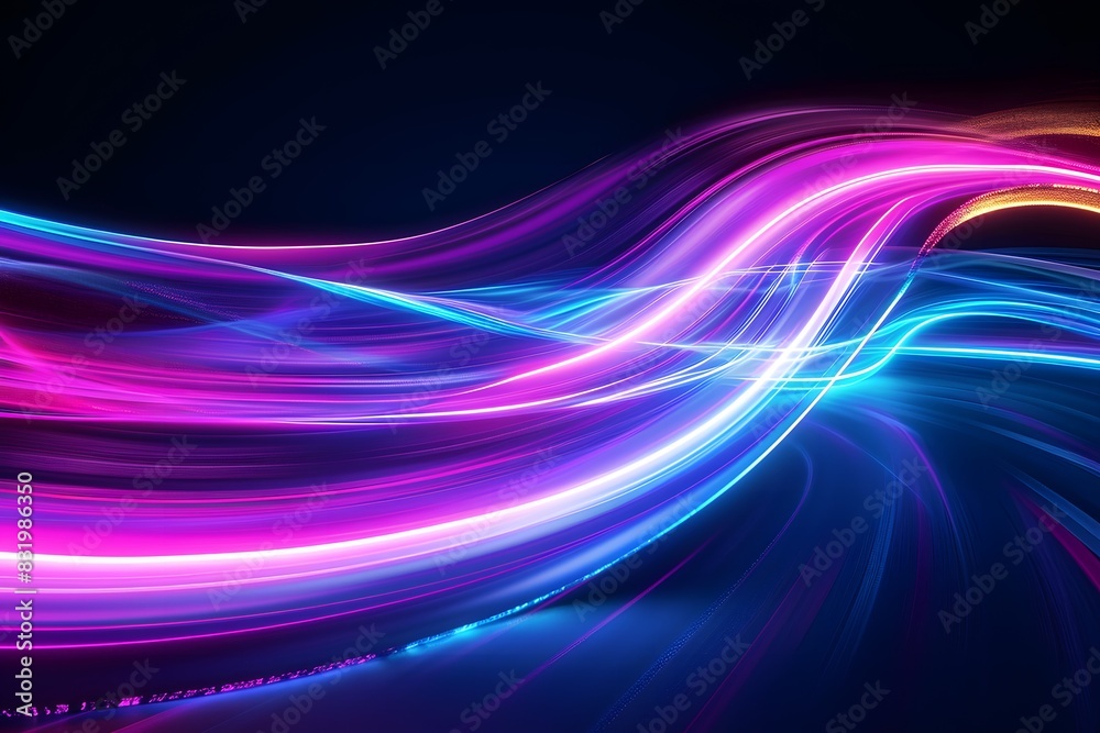 Abstract futuristic background with neon light waves and speed lines on dark blue purple pink color Abstract futuristic background with neon light waves and speed lines on dark blue purple pink color