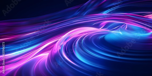 Abstract futuristic background with neon light waves and speed lines on dark blue  purple  pink color