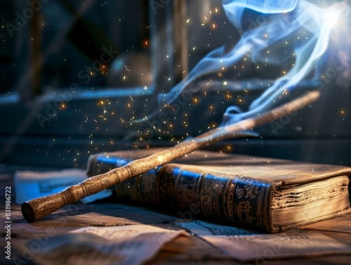 Magical book with glowing smoke and sparks © Balaraw