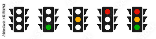 Traffic light set. Traffic control light with green, yellow and red