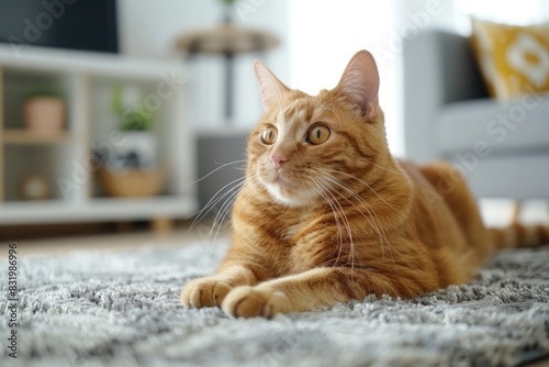 Wallpaper Mural cat sitting on floor, with beautiful eyes, looking cute and curious, showcasing its furry charm Torontodigital.ca
