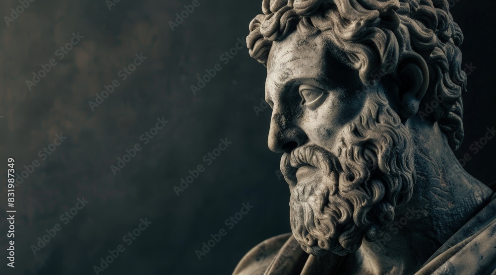 Dramatic portrait of an ancient greek or roman statue