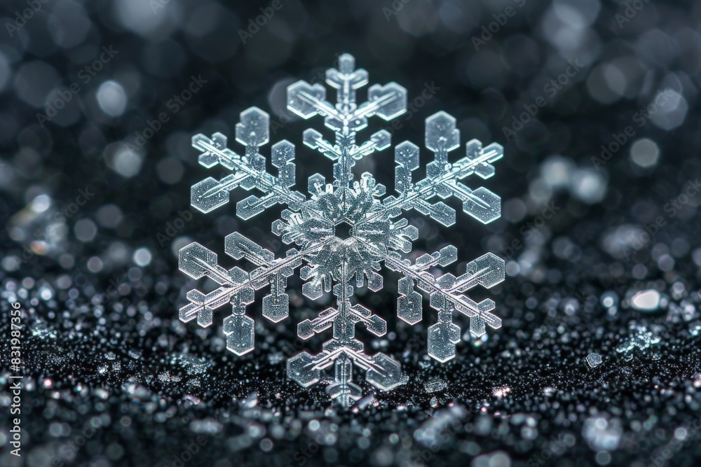 Intricate snowflake crystal on dark background Intricate snowflake crystal on dark background