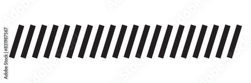 Slash line. Border with diagonal lines. Angle of tilt stripes. Black pattern of footer. Diagonal parallel lines divider strip. Tilt strip geometric abstract border. Slash divider. Vector illustration