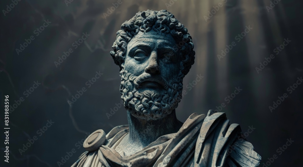 ancient greek statue of a bearded man with a pensive expression