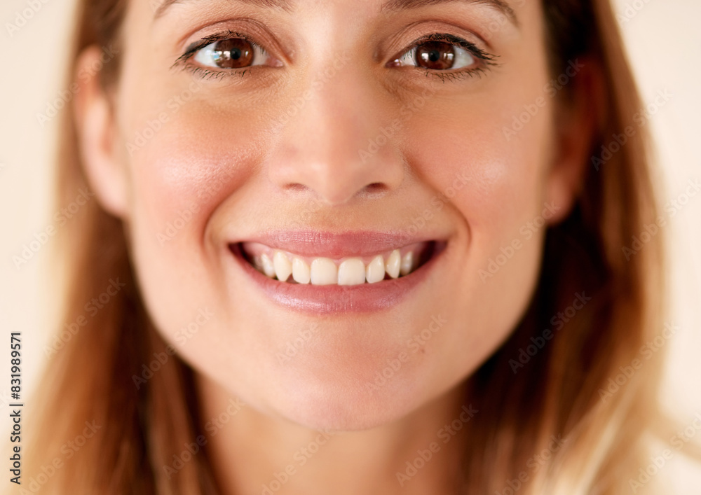 Beauty portrait, face and closeup of woman for skincare with wellness, natural makeup and facial glow by studio background. Skin health, dermatology and girl with smile for clean and cosmetic results Beauty portrait, face and closeup of woman for skincare with wellness, natural makeup and facial glow by studio background. Skin health, dermatology and girl with smile for clean and cosmetic results