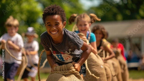 Children participate in sack races and tug-of-war competitions at Independence Day carnivals, creating lasting memories of summer fun