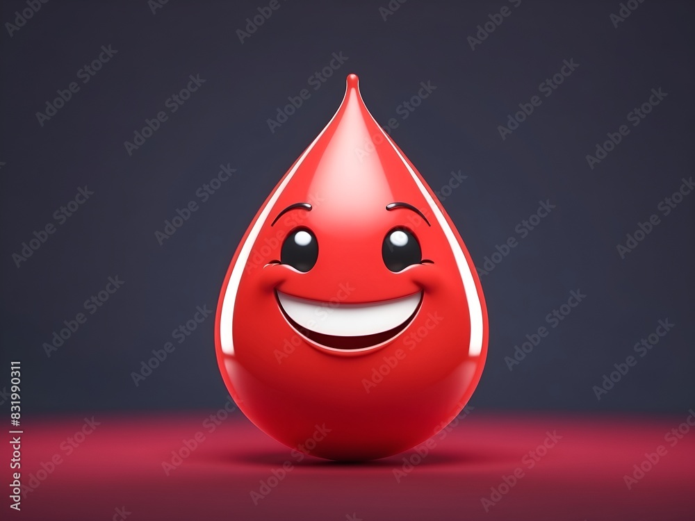 3d happy red blood droplet emoji illustrations. World Mental Health Day or World Emoji Day concept 3d happy red blood droplet emoji illustrations. World Mental Health Day or World Emoji Day concept