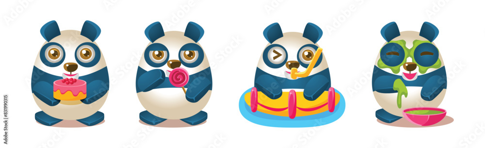 Fototapeta premium Funny Panda Character Emotion and Different Action Vector Set
