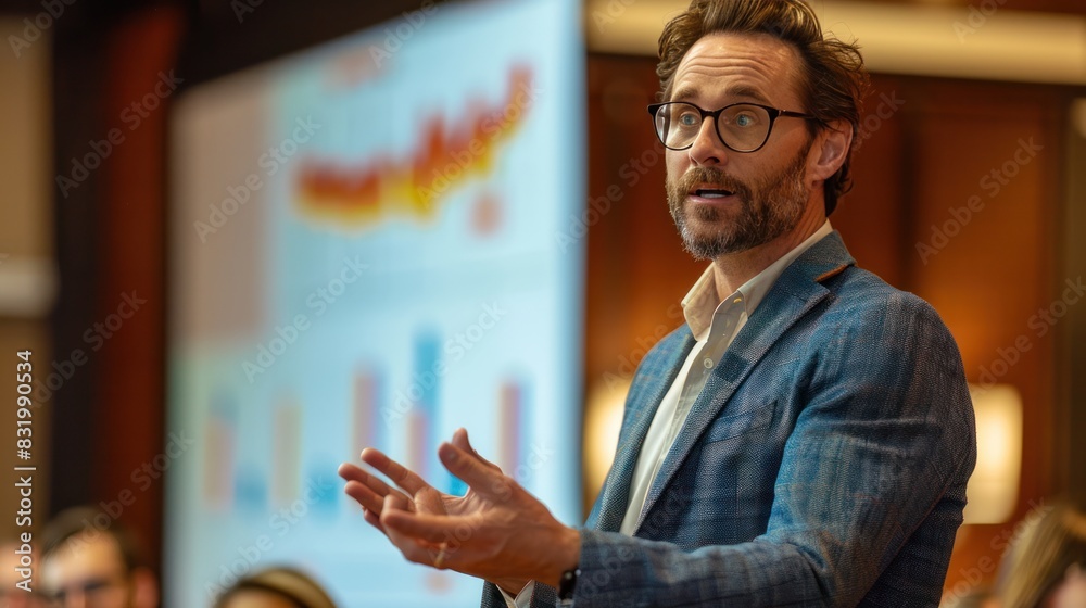 A Business man Speaking at Business Conference and Presentation to customer, A Business man Speaking at Business Conference and Presentation to customer,