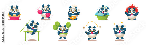 Funny Panda Character Emotion and Different Action Vector Set