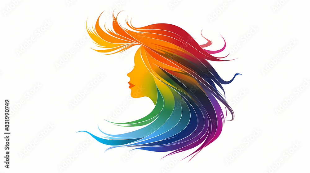 Colorful illustration of woman profile face, woman pride, rainbow