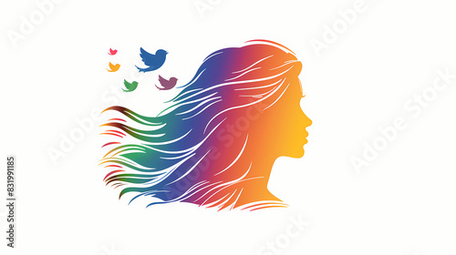 Colorful illustration of woman profile face, woman pride, rainbow