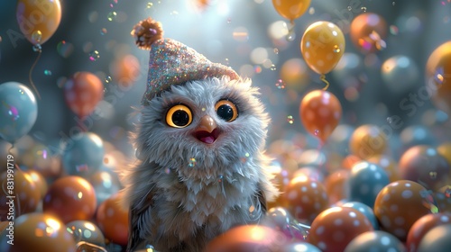Owl looking stupid with a party hat on photo